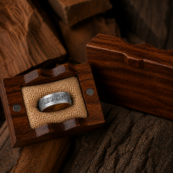 The Legacy | Luxury Meteorite & Whiskey Barrel Ring | 8mm