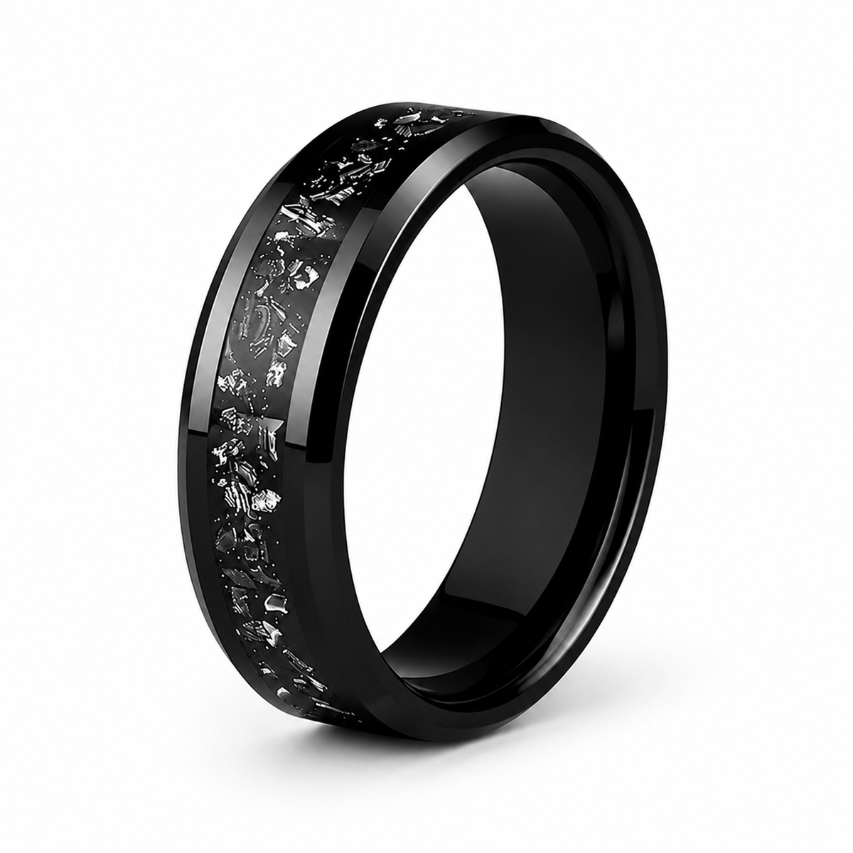 The Obsidian Celestial | Black Tungsten Carbide Meteorite Ring | 6mm, 8mm