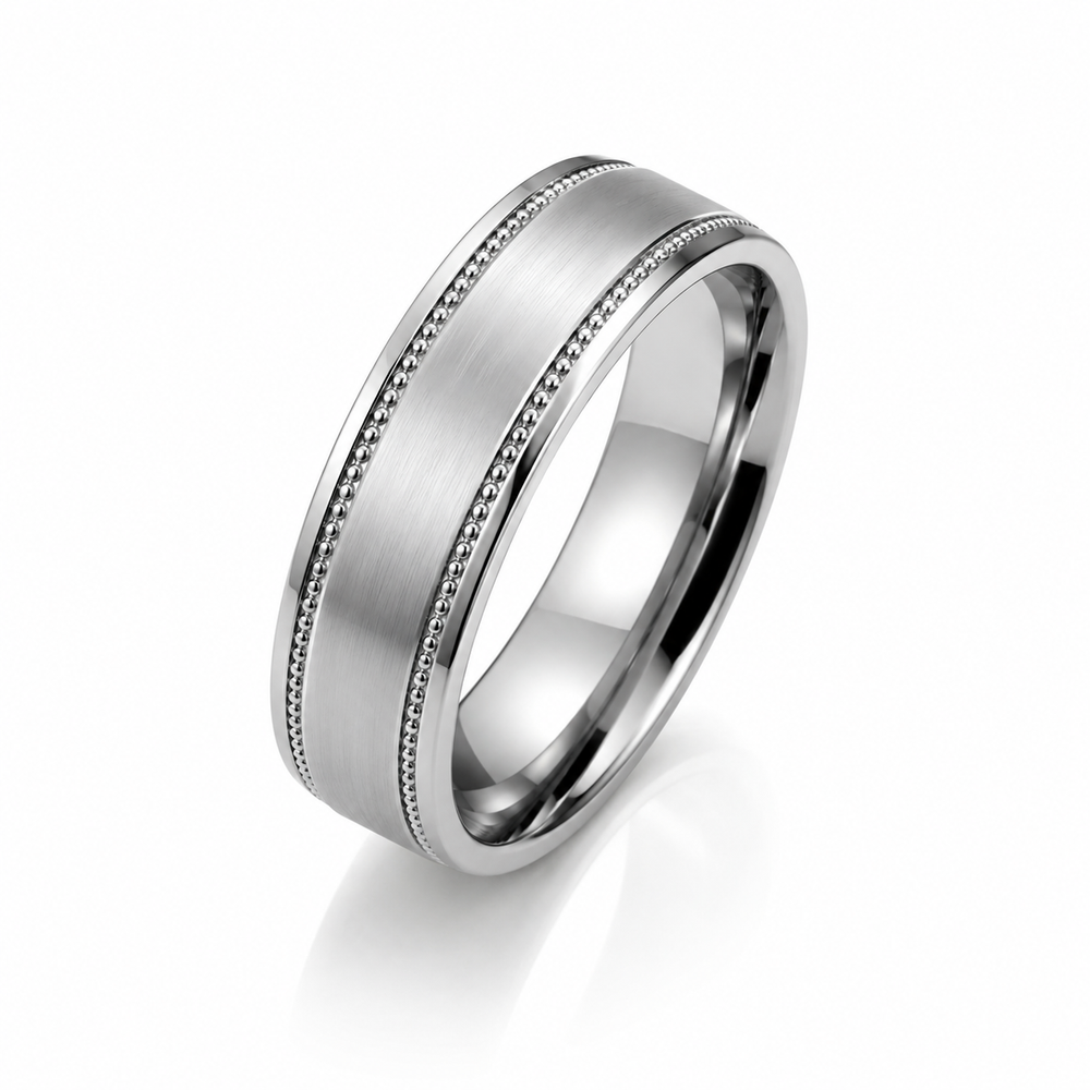 The Whitmore | Titanium Wedding Band with Milgrain Detailing | 6mm