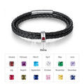 Personalized Engraveable Name Birthstone Black Multilayer Leather Bracelet - Abrahamallen