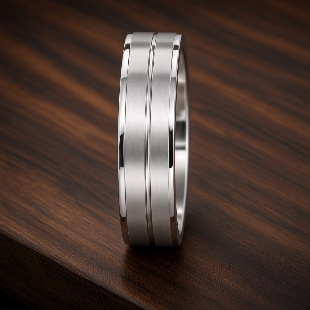 The Stratton | Brushed Titanium Wedding Ring with Twin Precision Groove