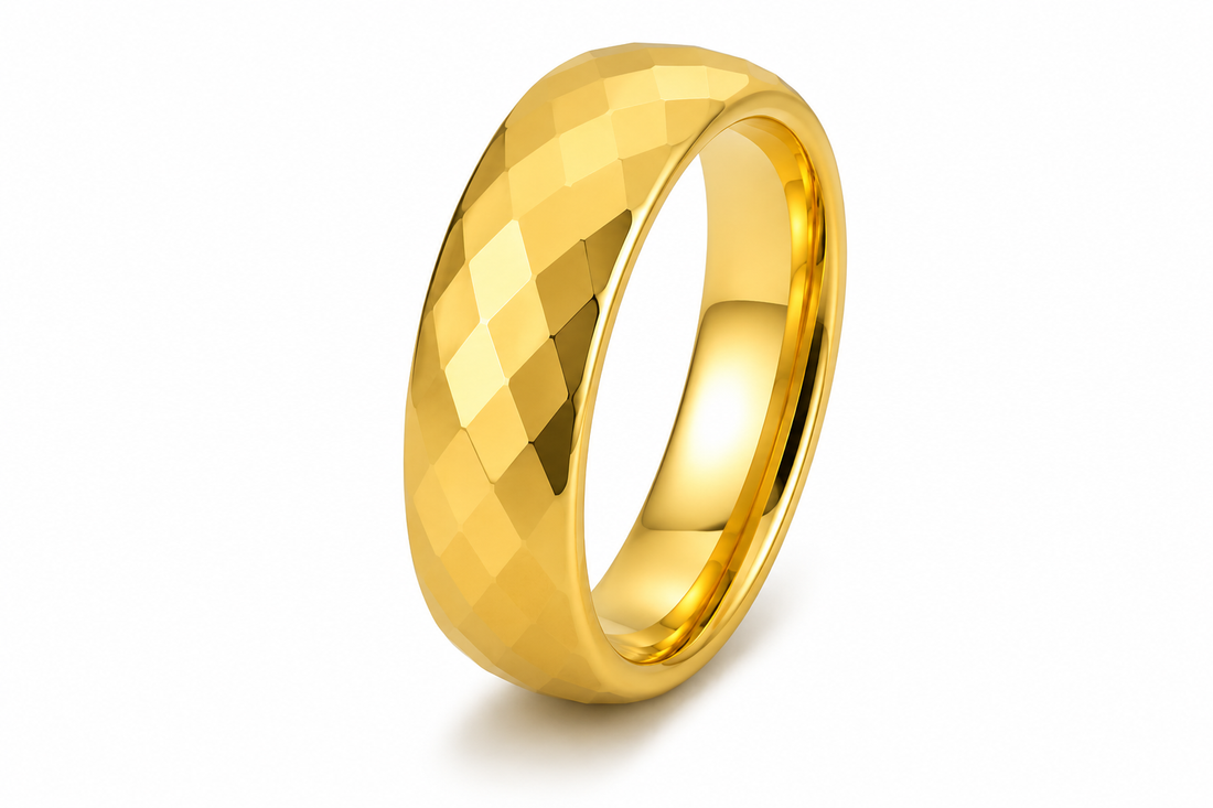 The Legacy Gold Set | Faceted Gold Wedding Ring Set |4mm & 6mm