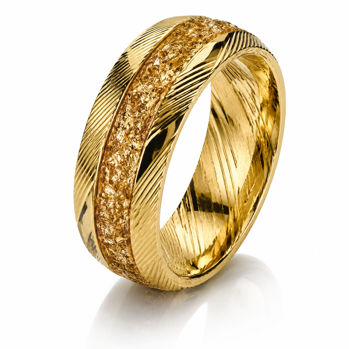 The Crownsmith | Gold Damascus Ring with Crushed Gold Inlay | 8mm