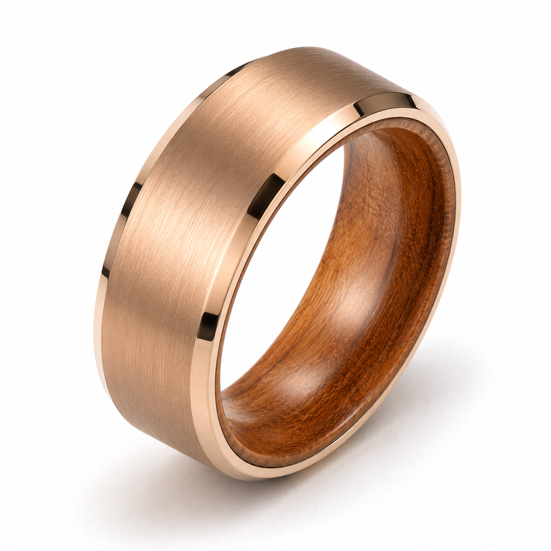The Maverick | Brushed Gold & Whiskey Barrel Wood Ring | Men's Wedding Band | 6mm, 8mm