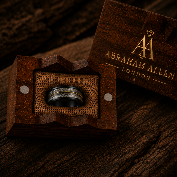 The Marquis | Tungsten Carbide Ring with Gold Guitar String, Genuine Antler Inlay | 8mm