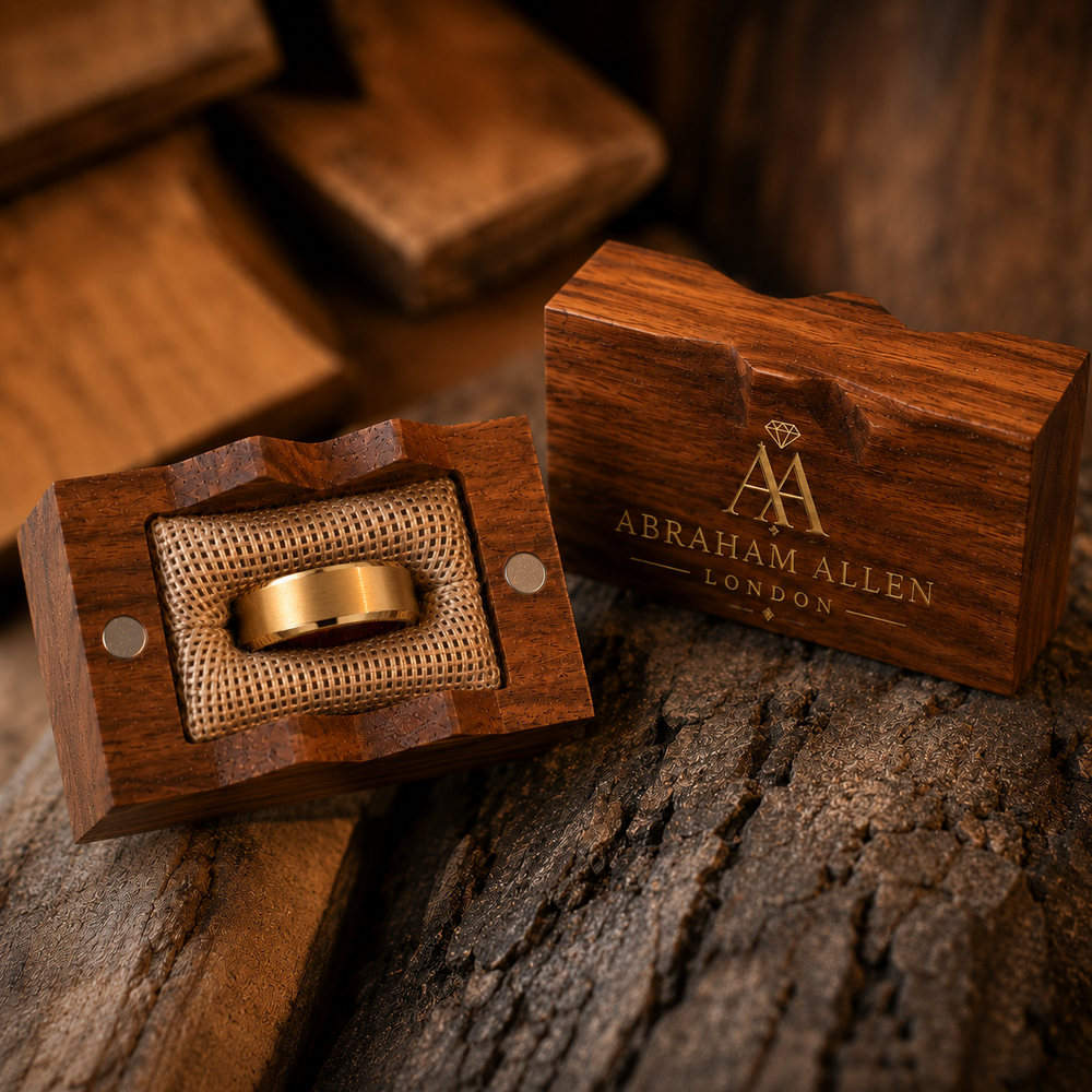 The Speyside | Tungsten Carbide Wedding Band with Whiskey Barrel Wood Interior