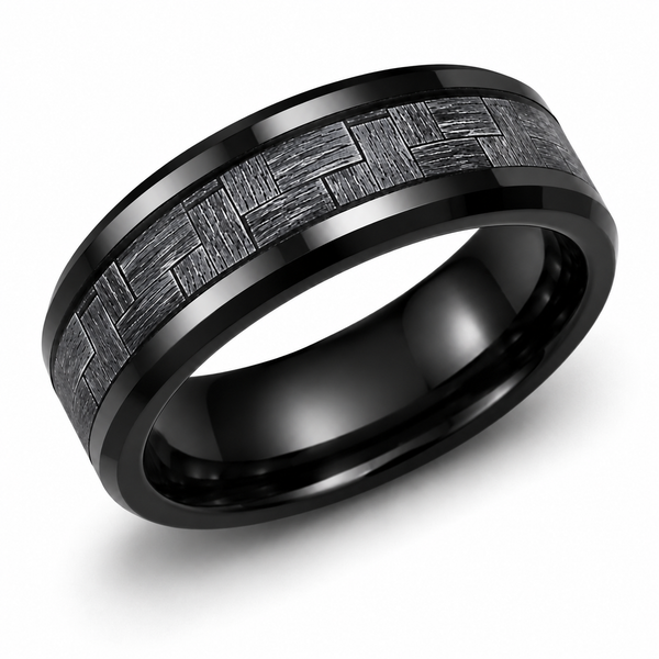 The Mercer | Carbon Fiber Ring | Black Tungsten Wedding Band | 6mm, 8mm
