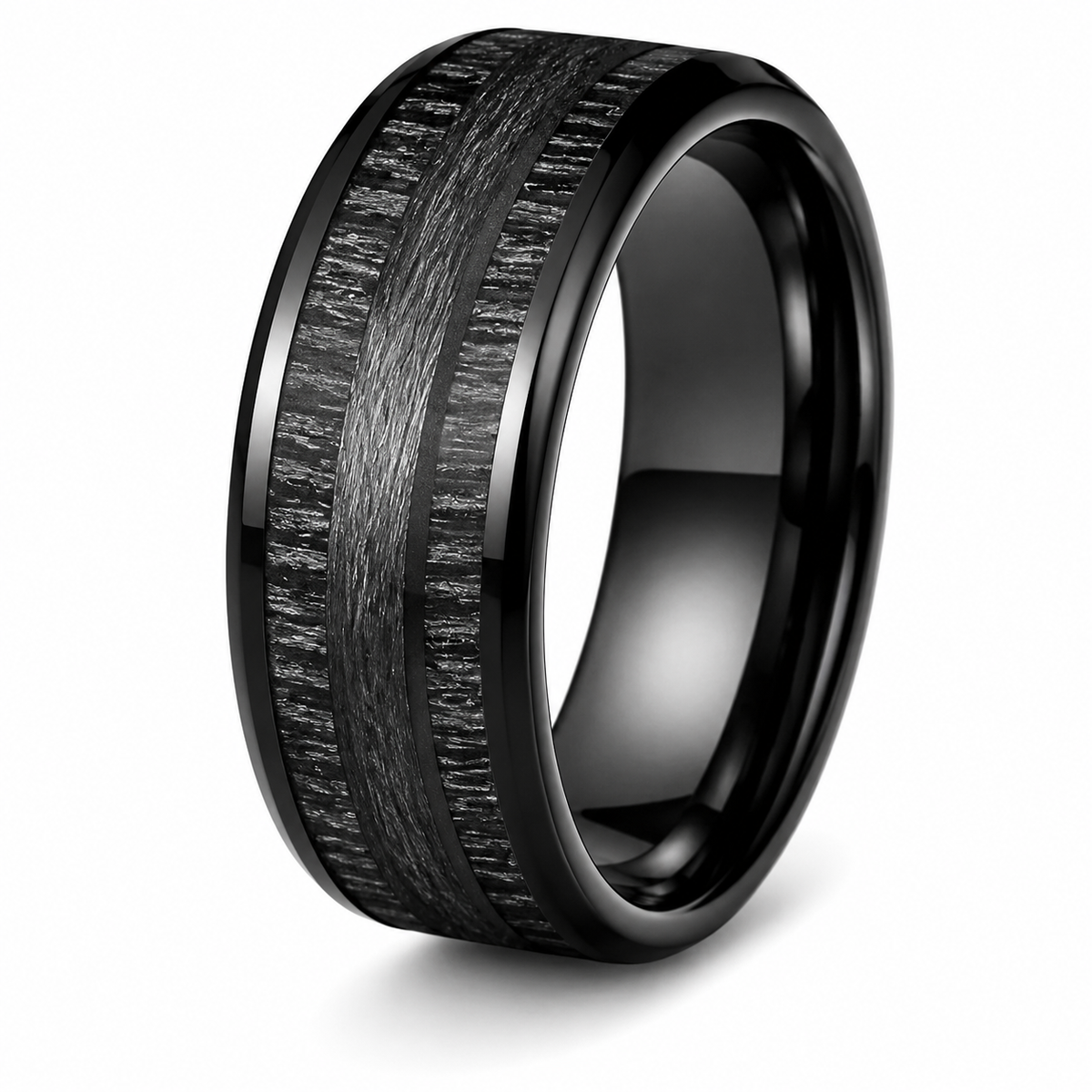 The Executive | Black Tungsten Wedding  Ring with Black Wood Inlay | 8mm