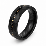 The Imperial Ember | Damascus Ring with Genuine Meteorite & Gold Inlay | 6mm, 8mm