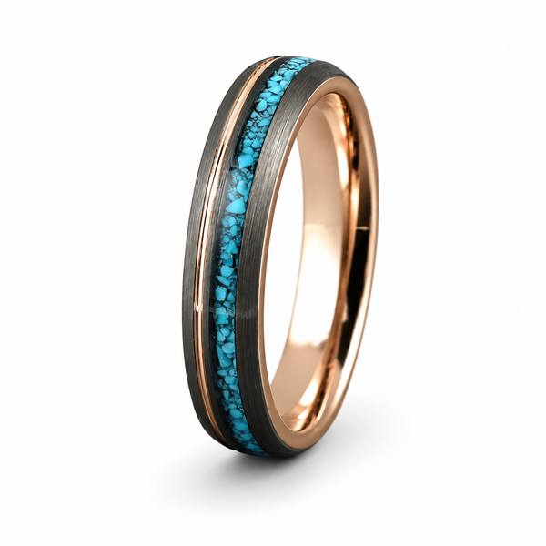 The Azure Legacy Set | Black Tungsten & Turquoise Wedding Rings | 4mm & 6mm