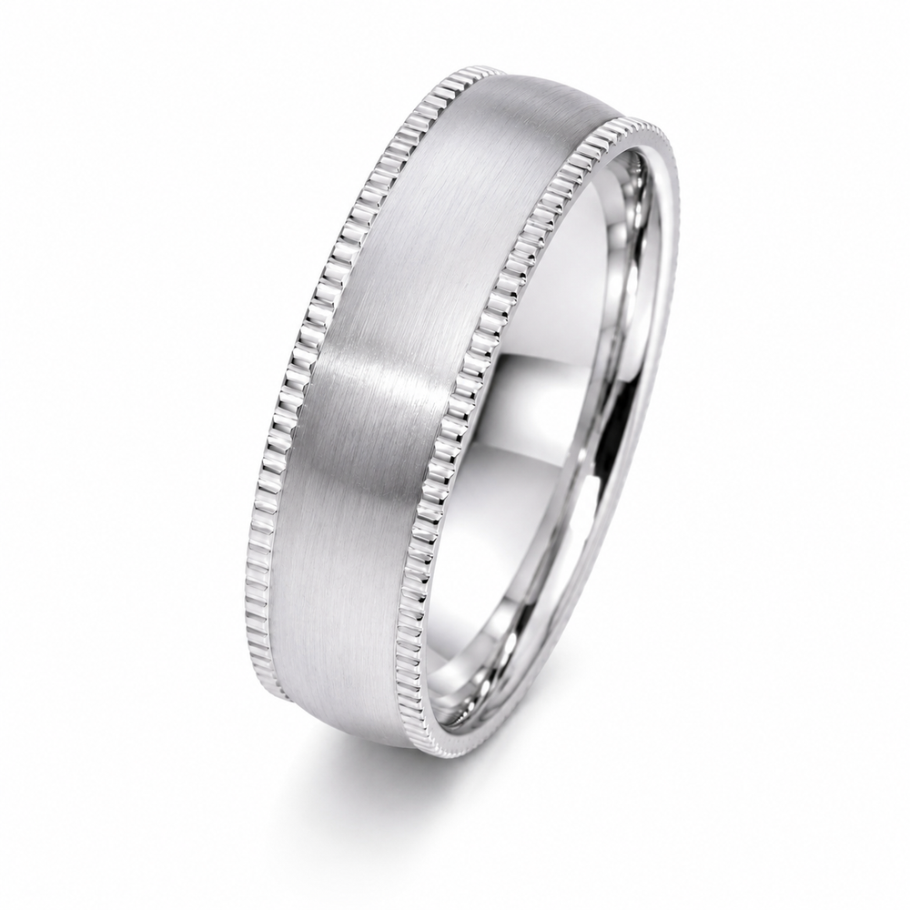 The Kingsley | Milgrain Brushed Titanium Wedding Ring