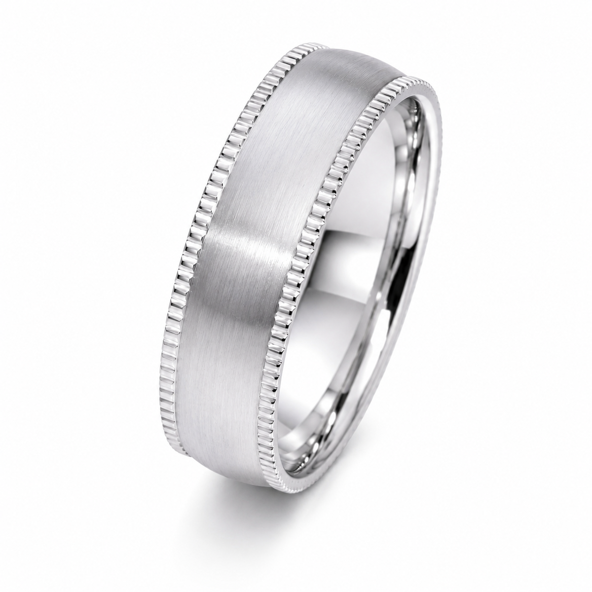 The Kingsley | Milgrain Brushed Titanium Wedding Ring