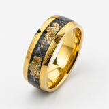 The Sovereign Vein | Damascus Ring with Genuine Meteorite & Gold Flakes Inlay | 6mm, 8mm