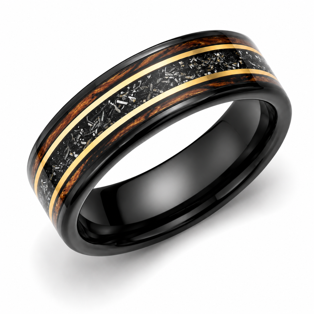 The Orion | Black Tungsten, Meteorite & Exotic Wood Wedding Band | 6mm, 8mm