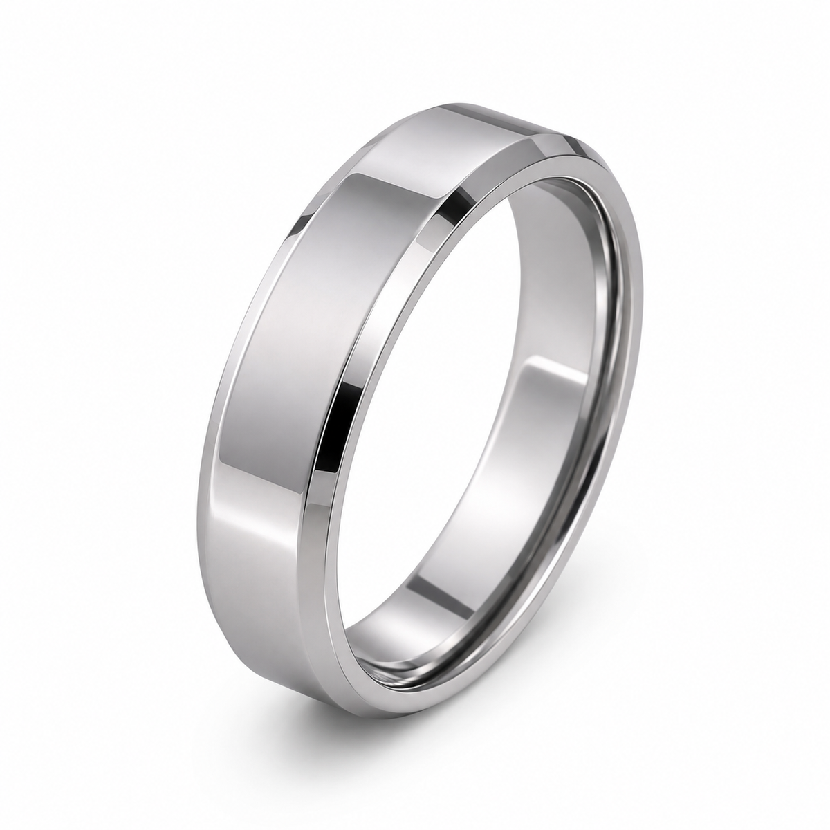 The Apex | Silver Titanium Wedding Ring with Bevelled Edges