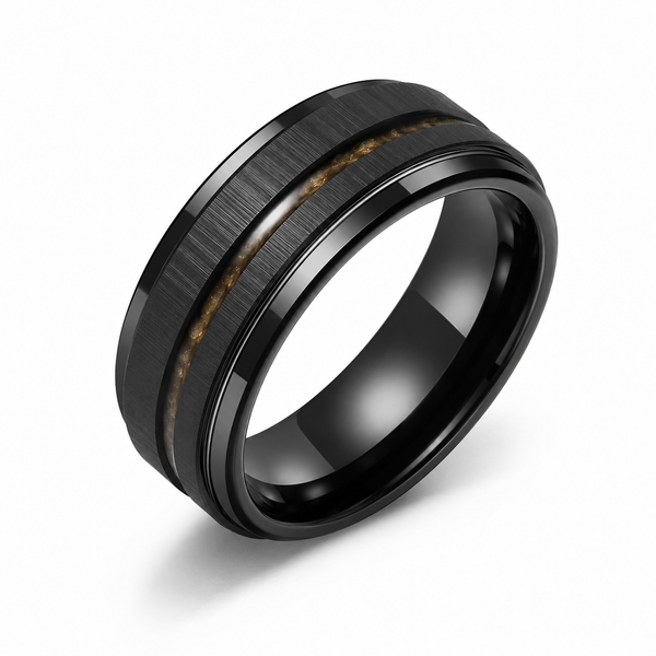 The Imperium | Geometric Tungsten Ring with Exotic Wood Inlay | 8mm