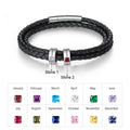 Personalized Engraveable Name Birthstone Black Multilayer Leather Bracelet - Abrahamallen