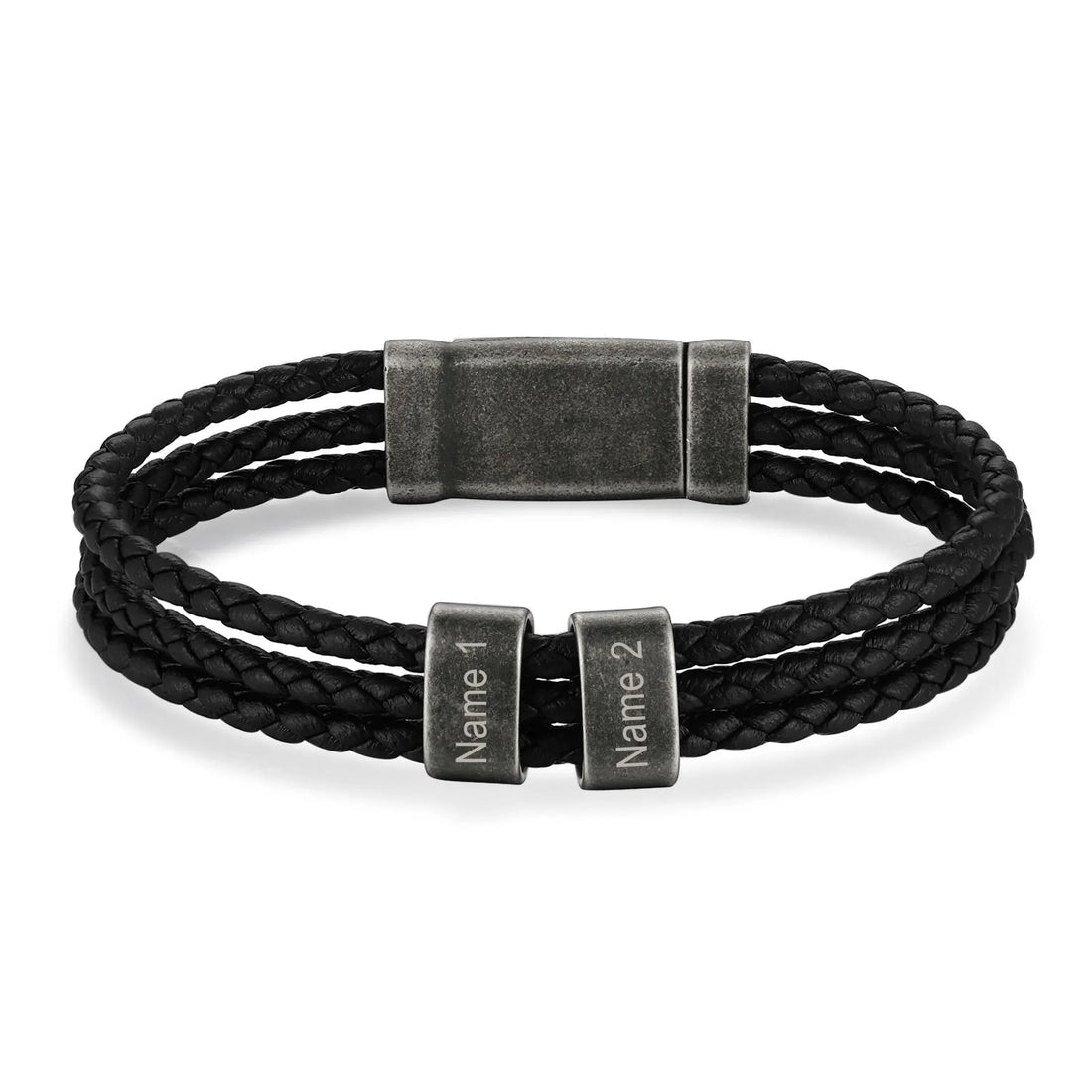 Personalized Engraveable 2-5 Name Vintage Layered Braided Leather Bracelets - Abrahamallen