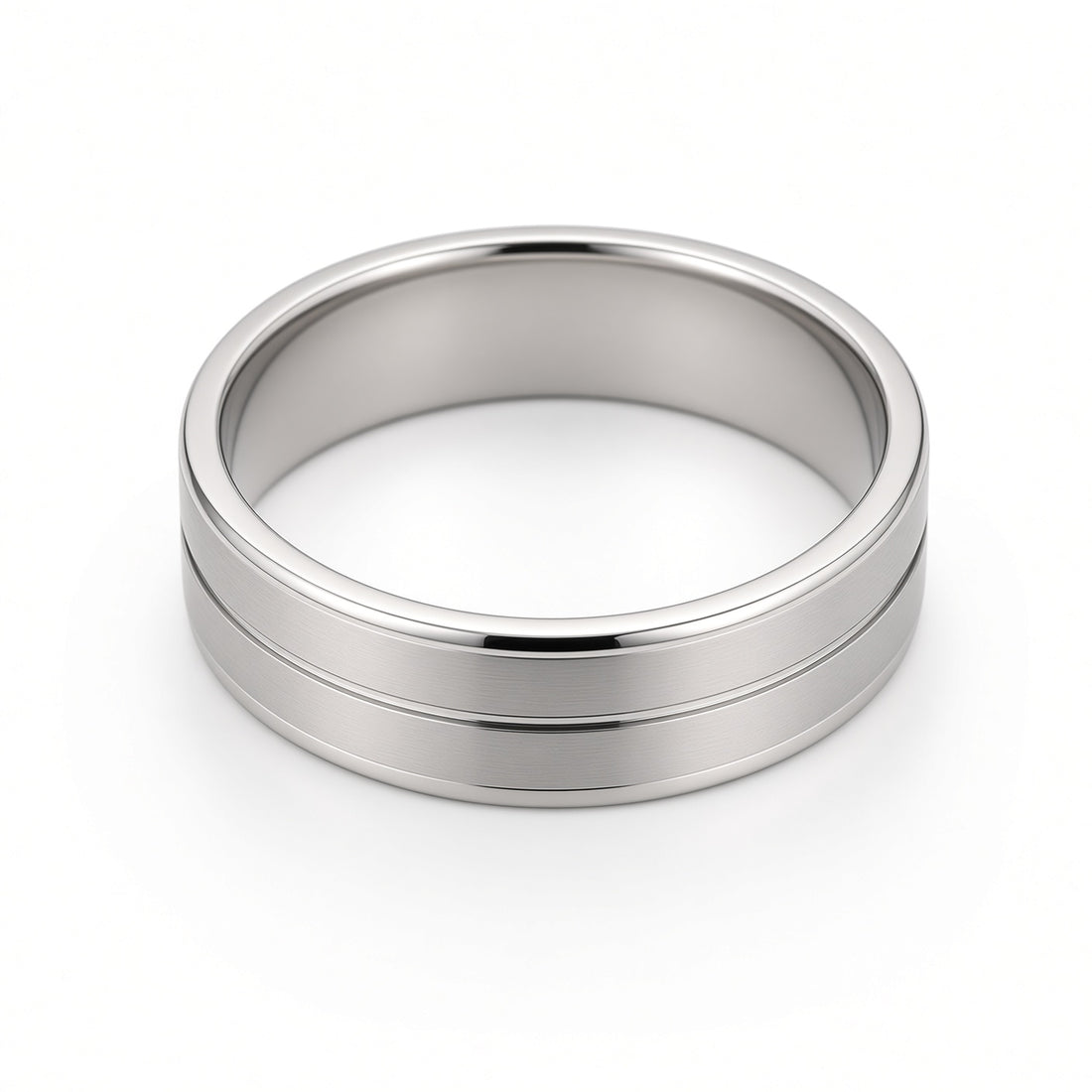 The Stratton | Brushed Titanium Wedding Ring with Twin Precision Groove