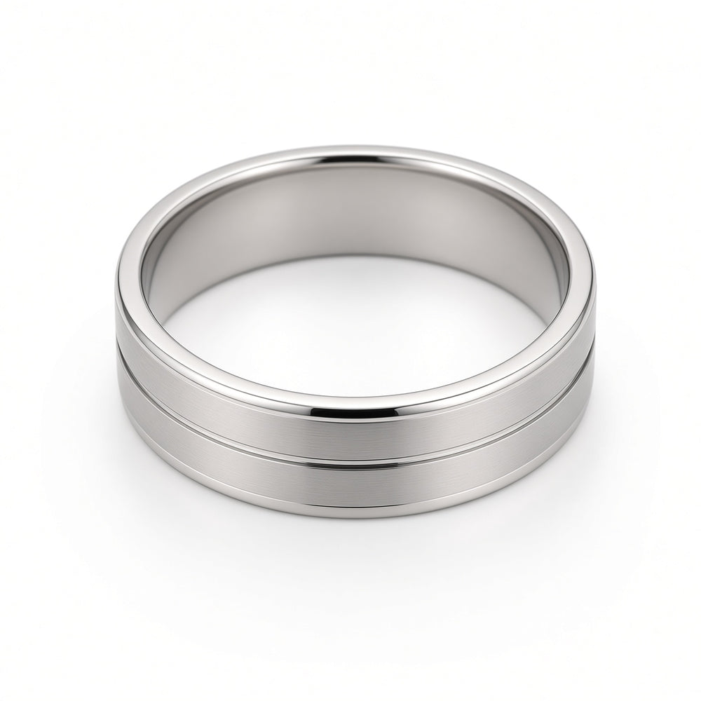 The Stratton | Brushed Titanium Wedding Ring with Twin Precision Groove