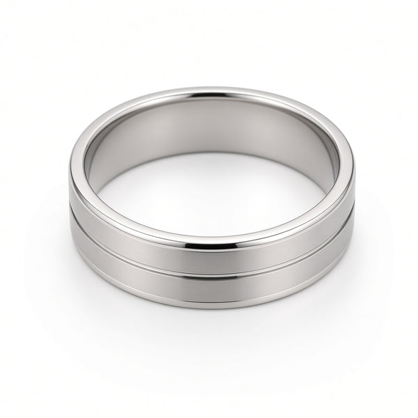 The Stratton | Brushed Titanium Wedding Ring with Twin Precision Groove