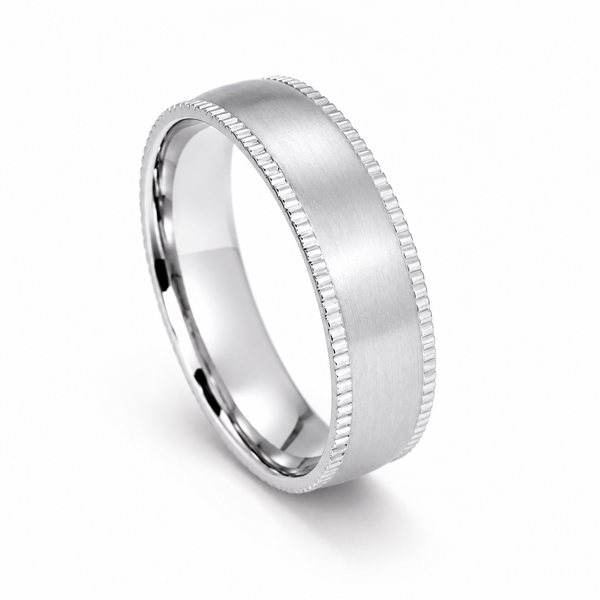 The Kingsley | Milgrain Brushed Titanium Wedding Ring