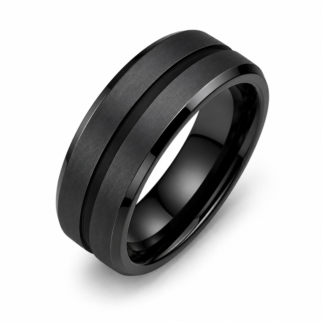 The Blackridge | Black Tungsten Wedding Band with Center Groove & Matte Finish | 6mm, 8mm