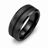 The Blackridge | Black Tungsten Wedding Band with Center Groove & Matte Finish | 6mm, 8mm