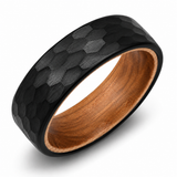The Black Barrel | Hammered Whiskey Barrel Wood Ring