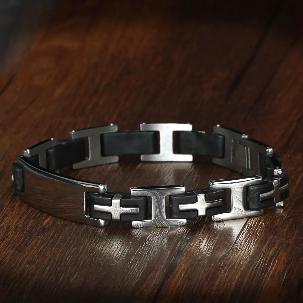 Personalized Black Cross Stainless Steel Men Bracelets - Abrahamallen