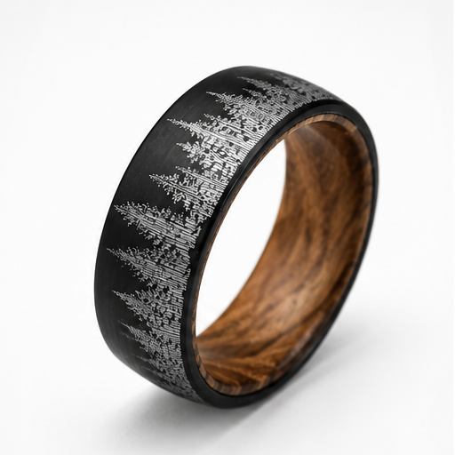 The Forest Forge | Tungsten Natural Wood Interior Wedding Band | 6mm, 8mm