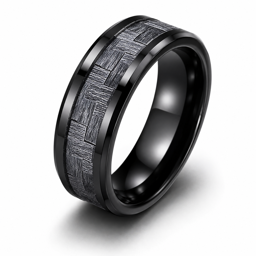 The Mercer | Carbon Fiber Ring | Black Tungsten Wedding Band | 6mm, 8mm