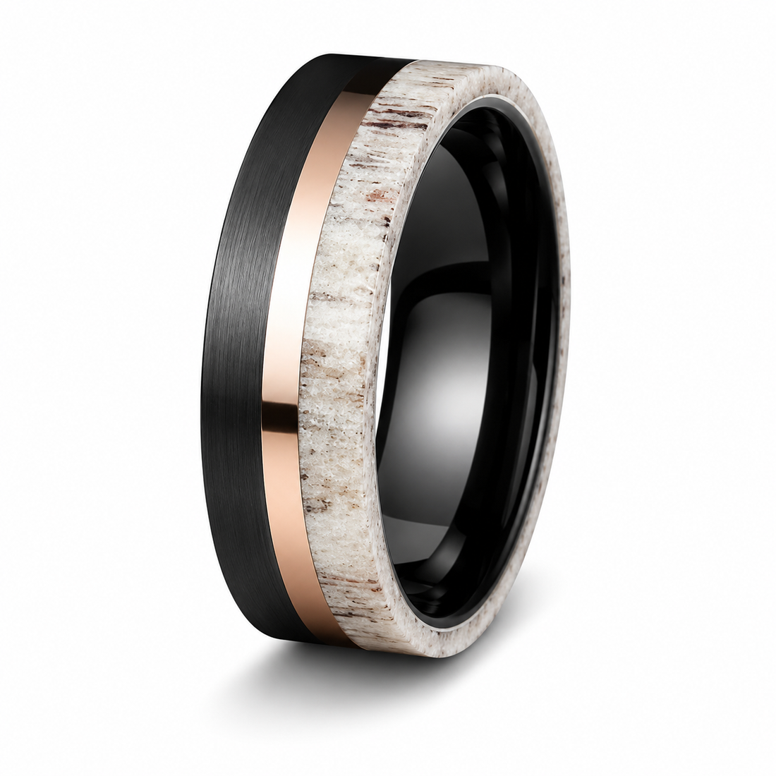 The Oakheart Set | Black Tungsten • Rose Gold • Genuine Antler Inlay | 4mm & 6mm