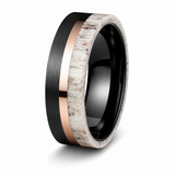 The Oakheart Set | Black Tungsten • Rose Gold • Genuine Antler Inlay | 4mm & 6mm