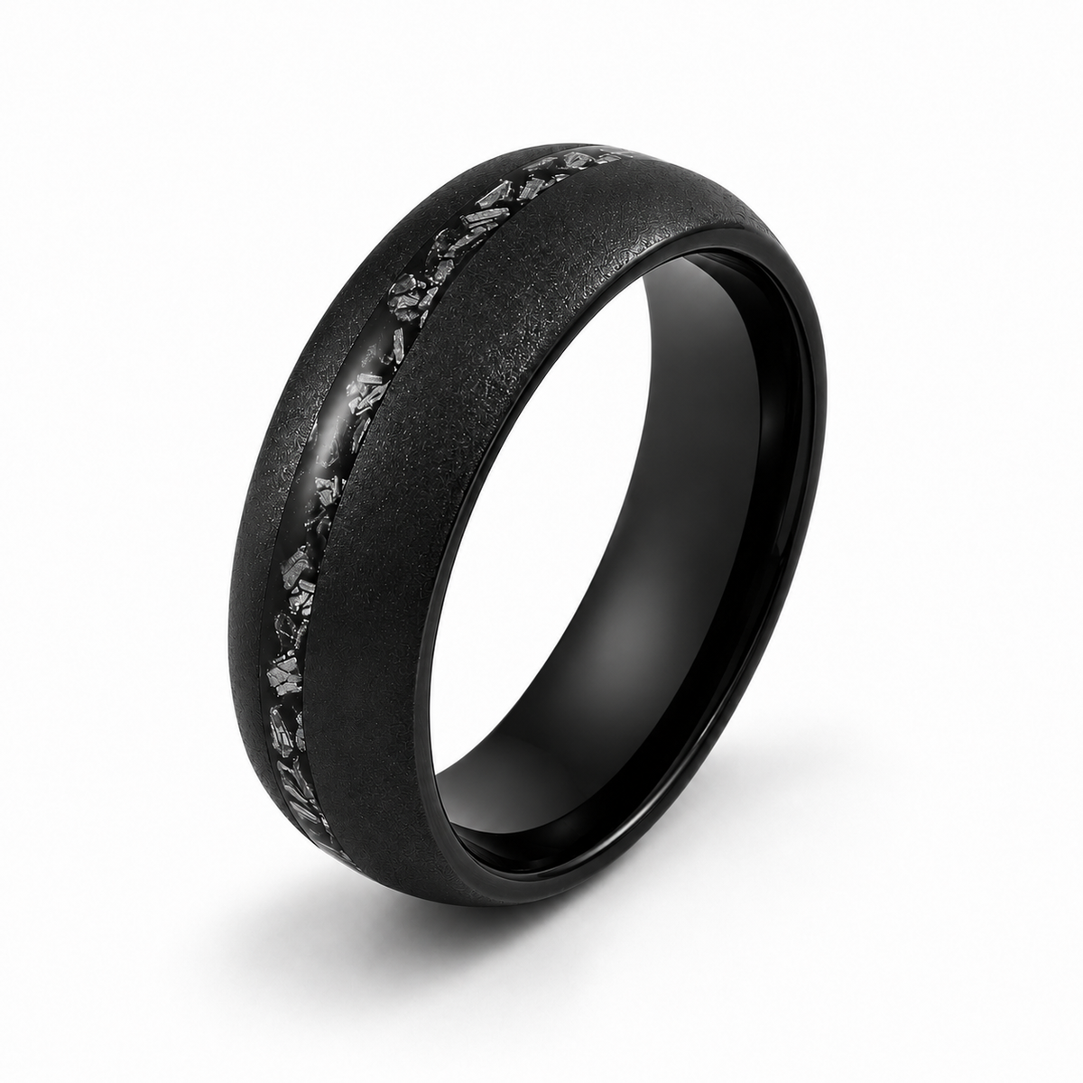 The Astral | Black Tungsten & Crushed Meteorite Inlay Ring | 6mm, 8mm