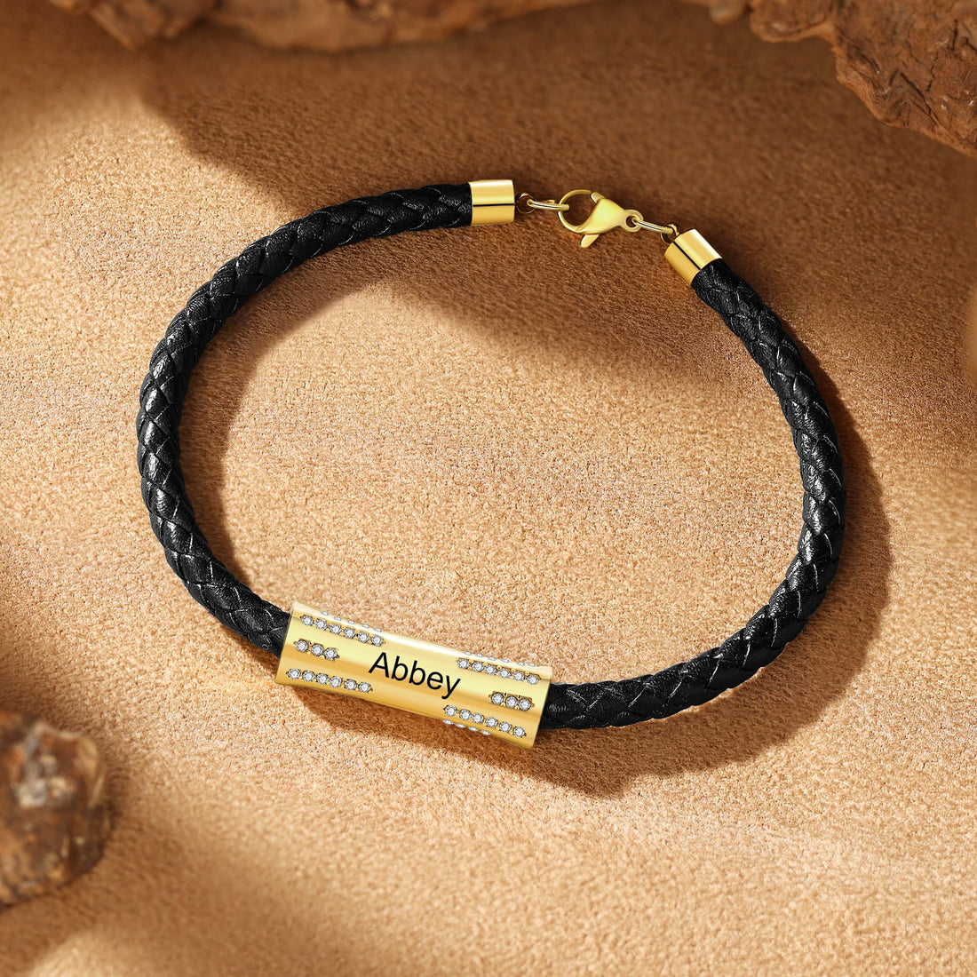 Personalized Engraveable 2 Name Gold Colour Leather Bracelets - Abrahamallen