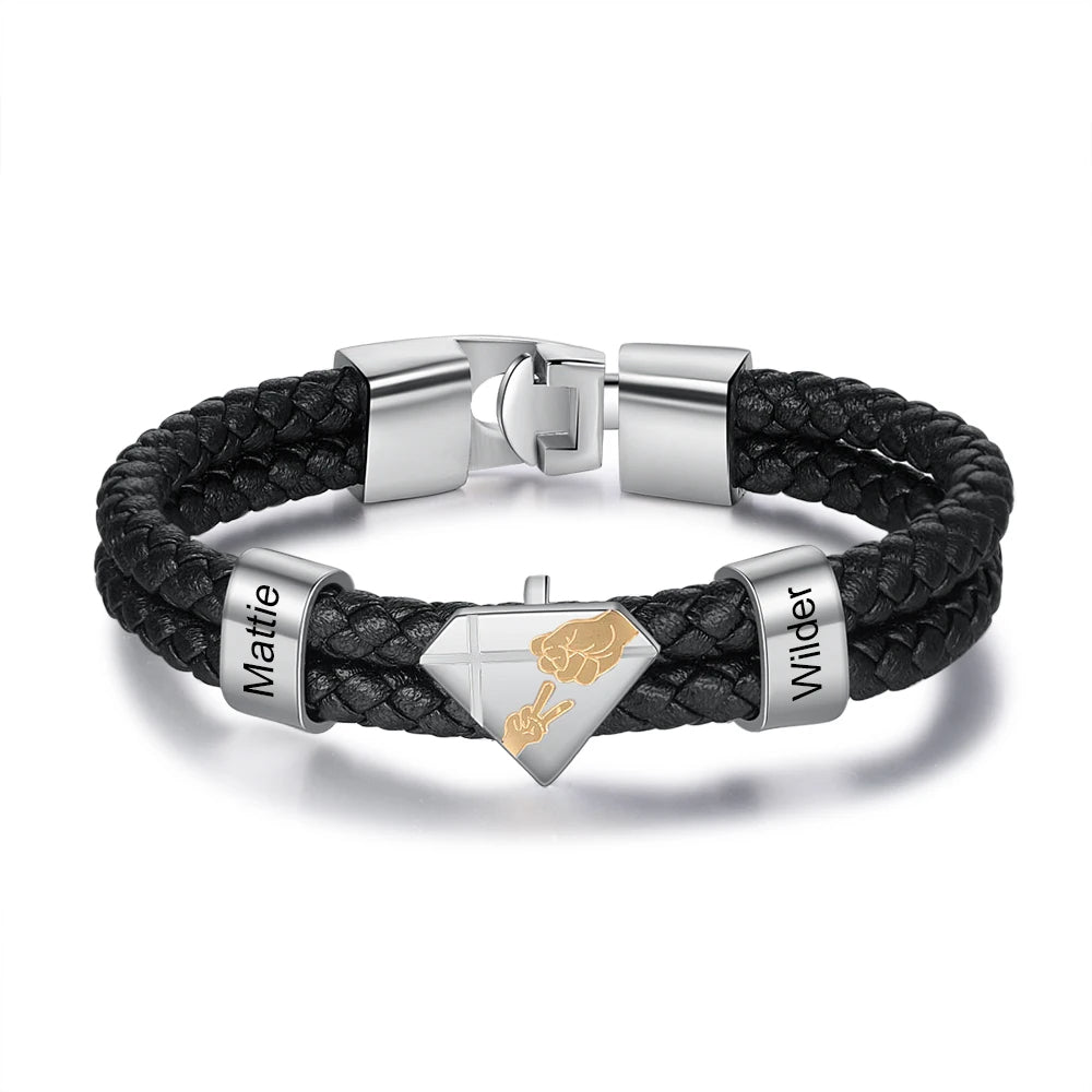 Personalized Designer Engraveable Name Black Braided Leather Bracelet - Abrahamallen