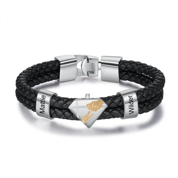 Personalized Designer Engraveable Name Black Braided Leather Bracelet - Abrahamallen