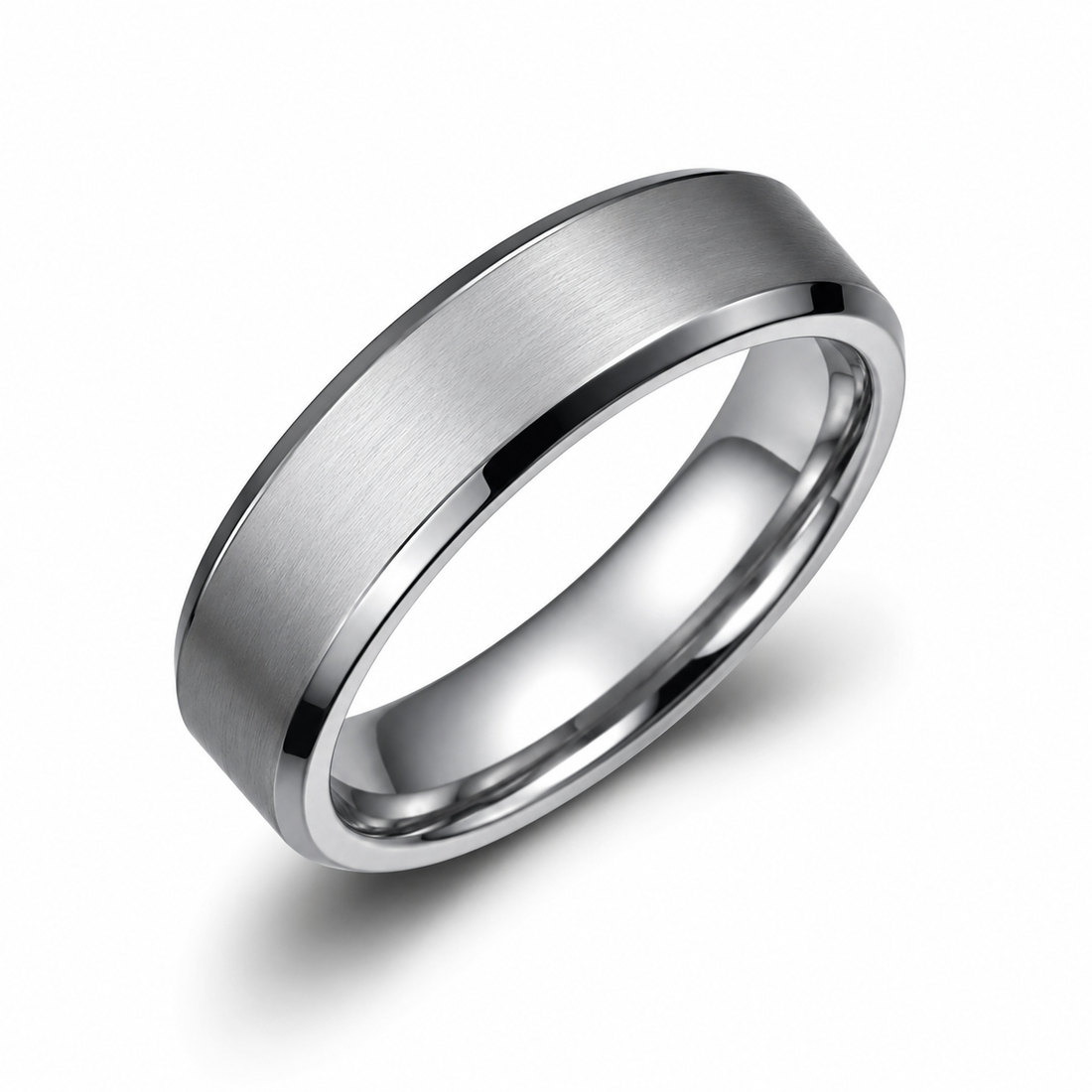 The Crest Titanium Wedding Band | Brushed Silver Finish | Polished Edges | 4mm, 6mm & 8mm