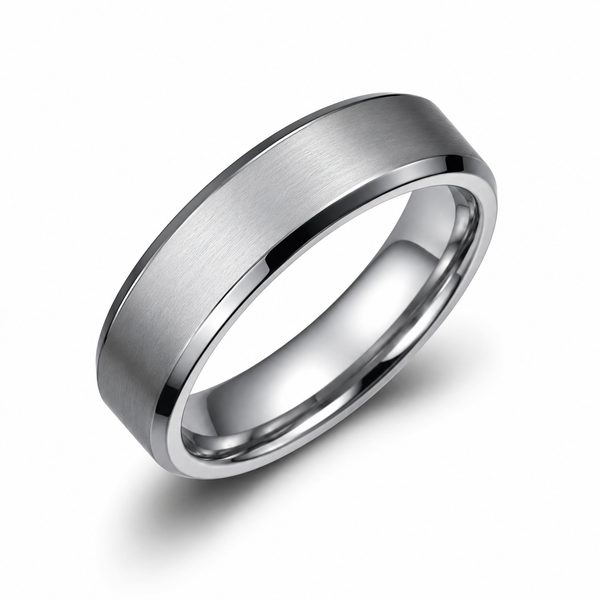 The Crest Titanium Wedding Band | Brushed Silver Finish | Polished Edges | 4mm, 6mm & 8mm