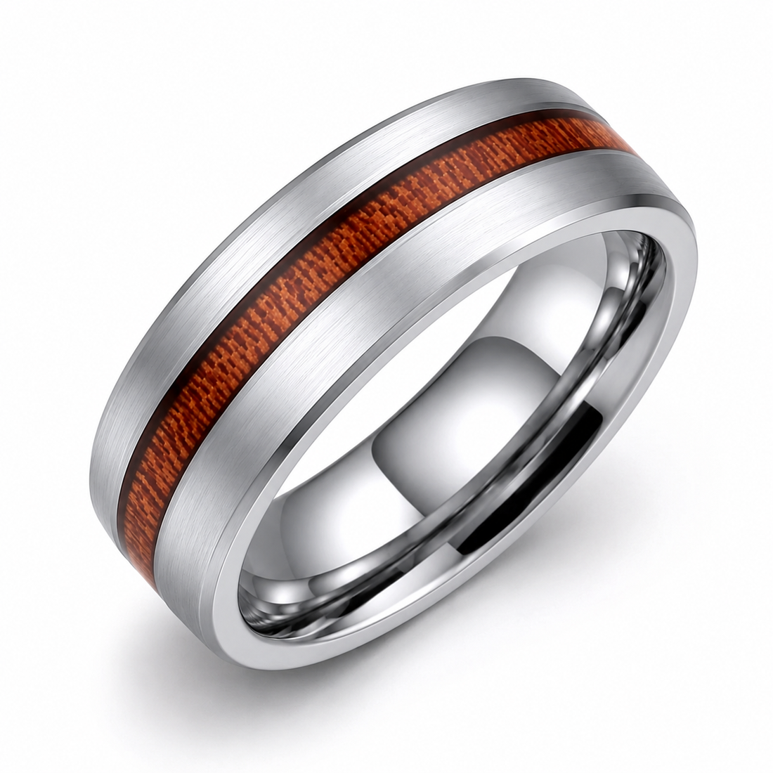 The Hawthorne | Titanium Wedding Band with Nutural Wood Inlay | 6mm, 8mm