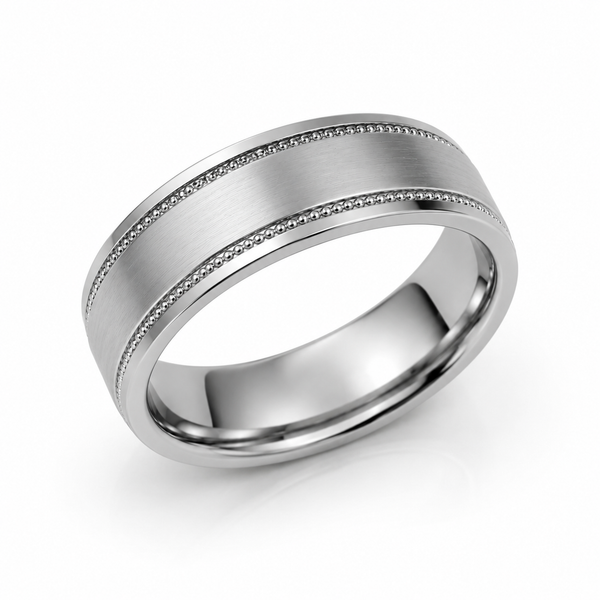 The Whitmore | Titanium Wedding Band with Milgrain Detailing | 6mm