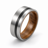 The Gentleman | Silver Whiskey Barrel Wood Ring with Black Inlay | 8mm