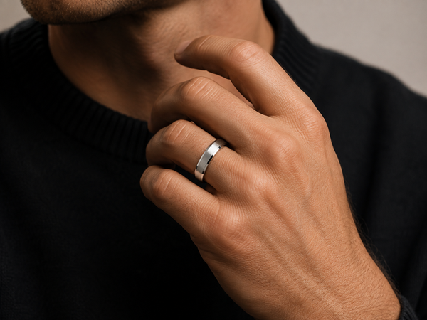 The Harrington | Silver Tungsten Wedding Ring with Polished Bevelled Edges