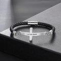 Personalized Engraveable Cross Name Vintage Black Leather Bracelets - Abrahamallen