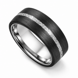 The Noir | Brushed Tungsten Ring with Silver Carbon Inlay | 8mm
