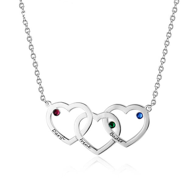 Birthstone Customized Engraveable Interlocked Heart Pendant Necklace - Abrahamallen