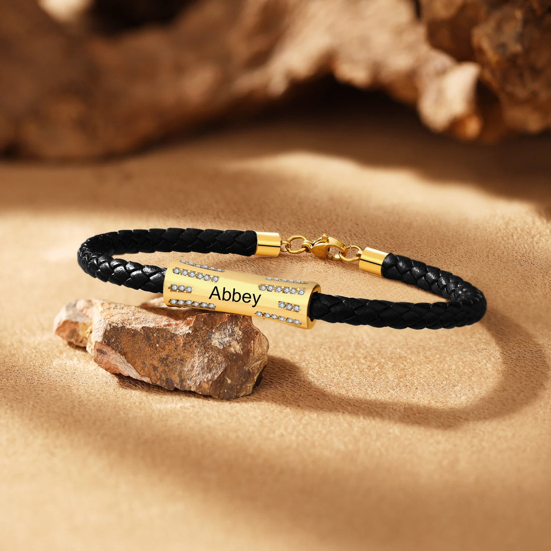 Personalized Engraveable 2 Name Gold Colour Leather Bracelets - Abrahamallen