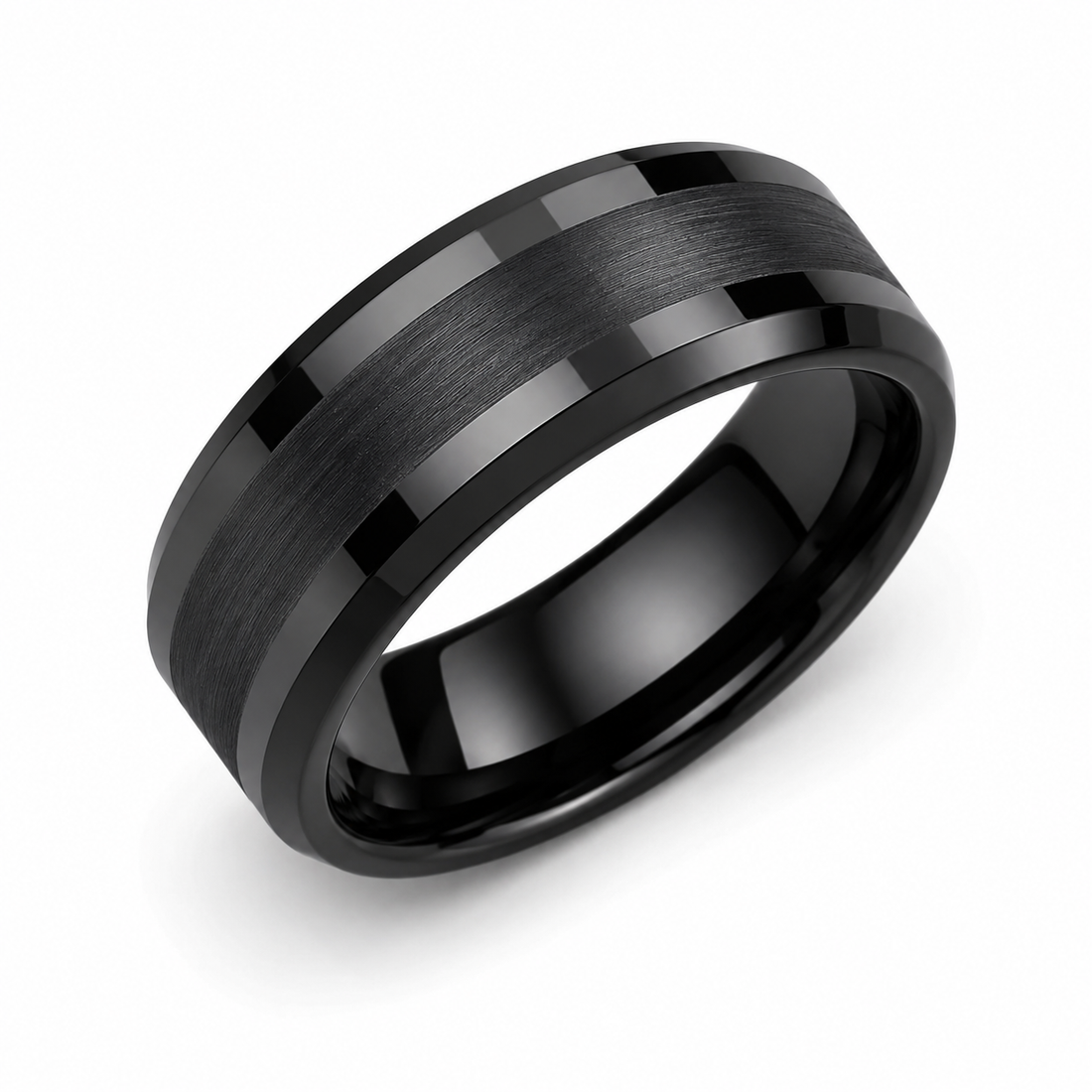 The Vanguard | Black Tungsten Wedding Band – Matte & Polished Finish | 6mm, 8mm