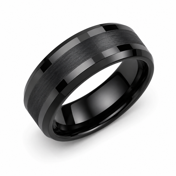The Vanguard | Black Tungsten Wedding Band – Matte & Polished Finish | 6mm, 8mm